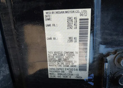 2012 Nissan Altima 2.5 z USA, uszkodzony, nr VIN 1N4AL2AP4CC245038